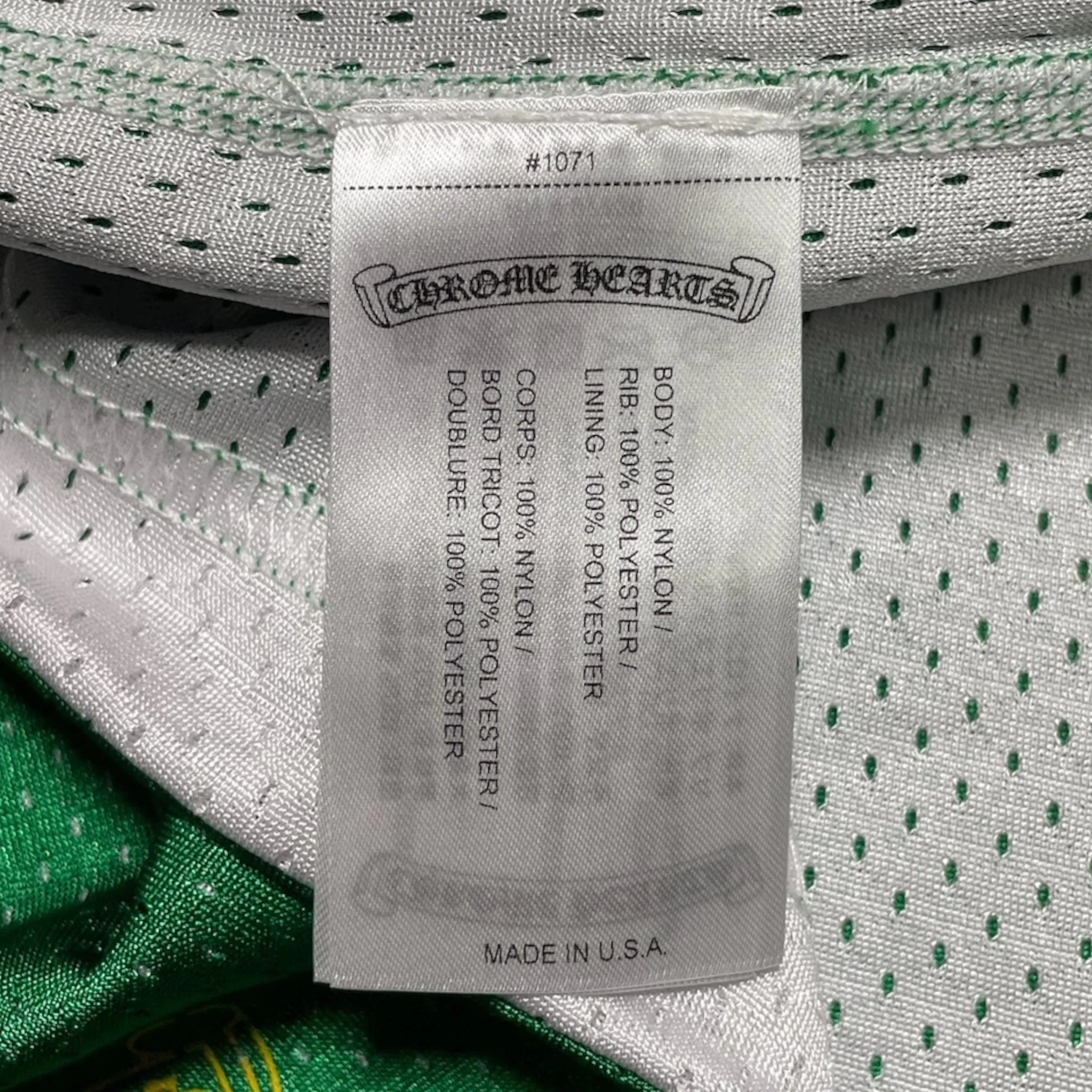 Chrome Hearts Sports Mesh Reversible Warmup Basketball Jersey Green