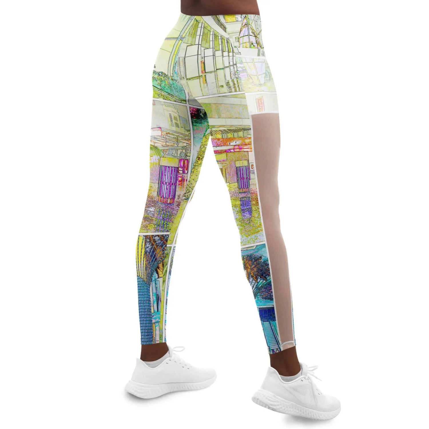 City Watercolour Mesh Panel Side Pockets Leggings (FWS)
