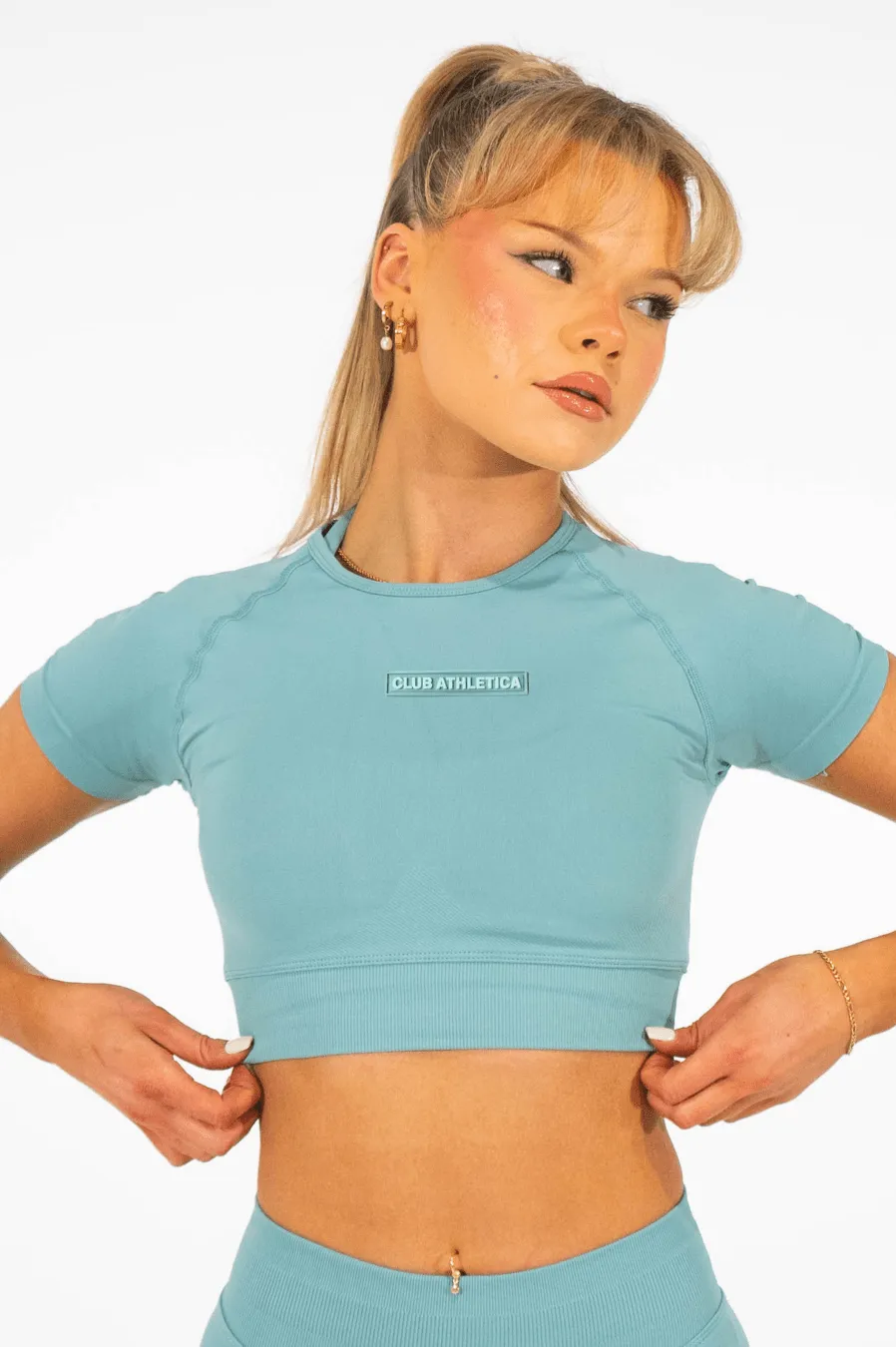 Club Athletica Flex Seamless Crop Top Slate Green