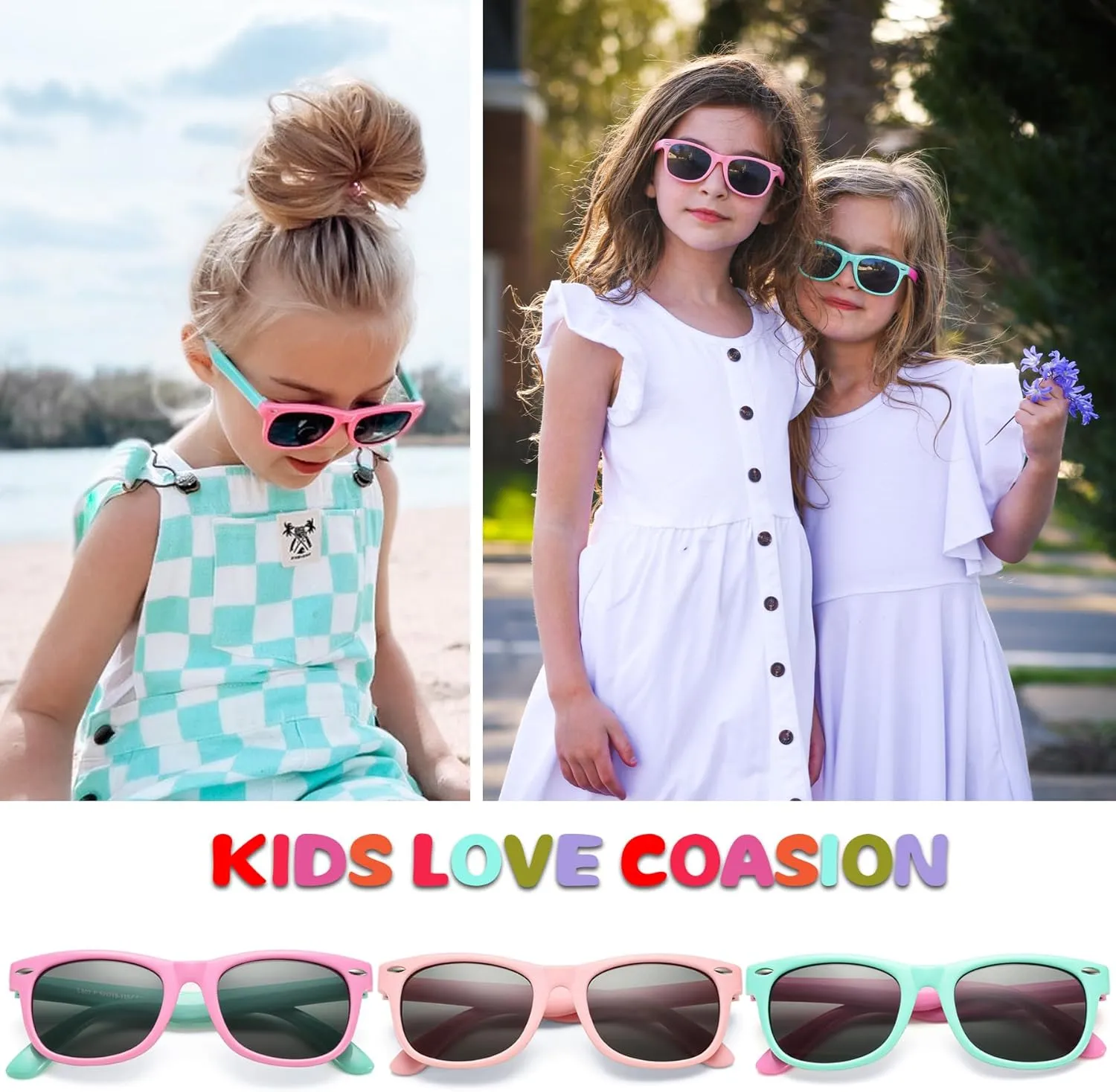 COASION Kids Polarized Sunglasses TPEE Rubber Flexible Shades for Girls Boys Age 3-9