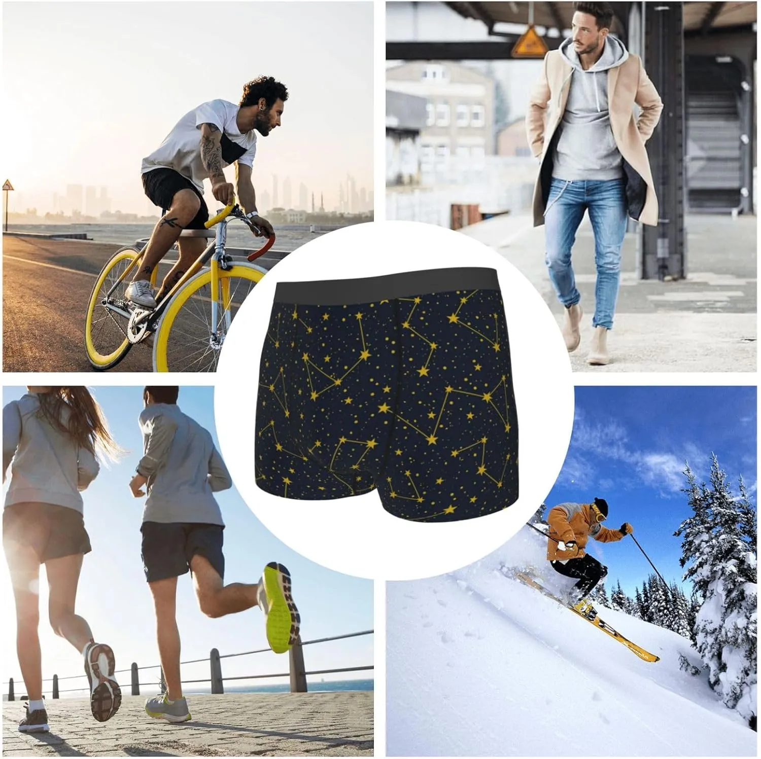 Constellation Print Boxer Briefs For Men Breathable Underwear-