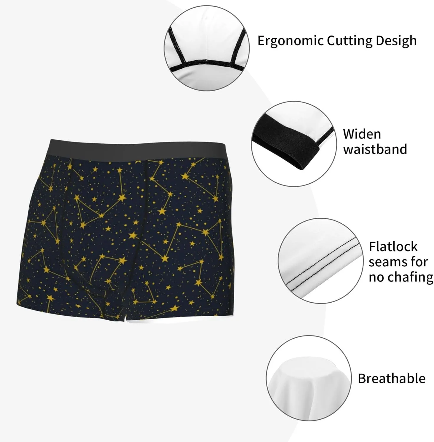 Constellation Print Boxer Briefs For Men Breathable Underwear-
