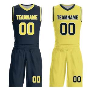 Corporate Gifts,Custom Blue Yellow Classic Style Reversible Basketball Uniform Personalized BBJR-D017059
