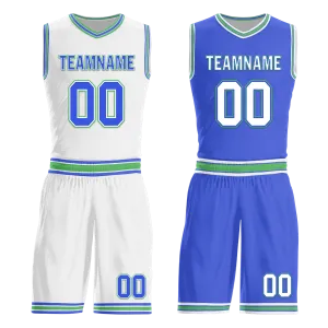 Corporate Gifts,Custom White Blue Classic Style Reversible Basketball Uniform Personalized BBJR-D017045