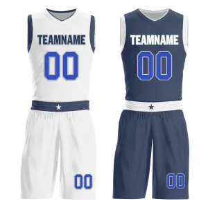 Corporate Gifts,Custom White Blue Classic Style Reversible Basketball Uniform Personalized BBJR-D017054