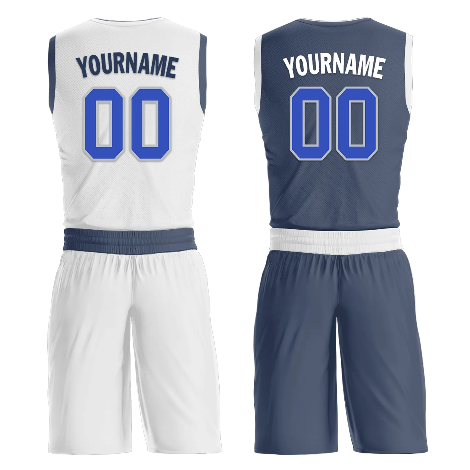 Corporate Gifts,Custom White Blue Classic Style Reversible Basketball Uniform Personalized BBJR-D017054