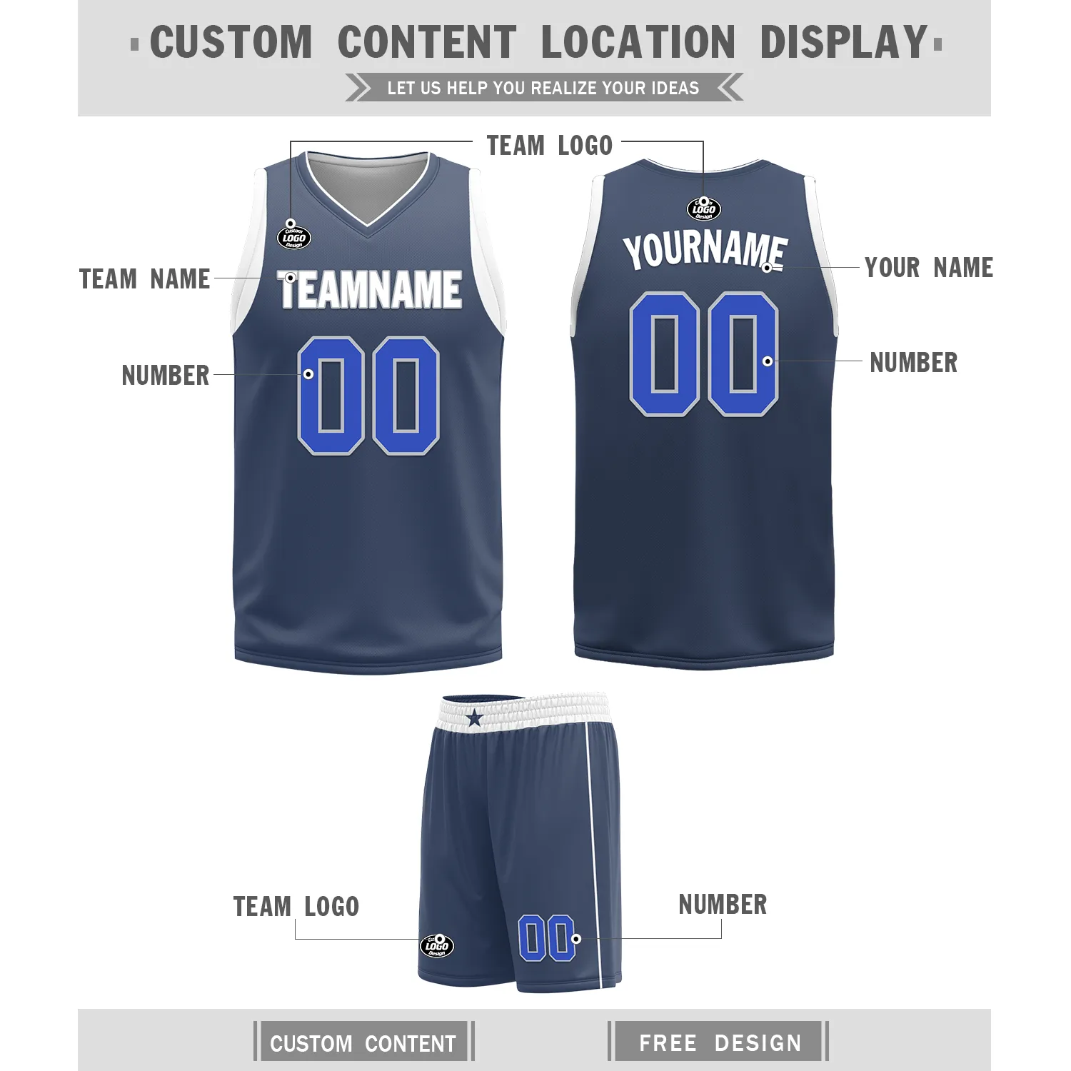 Corporate Gifts,Custom White Blue Classic Style Reversible Basketball Uniform Personalized BBJR-D017054