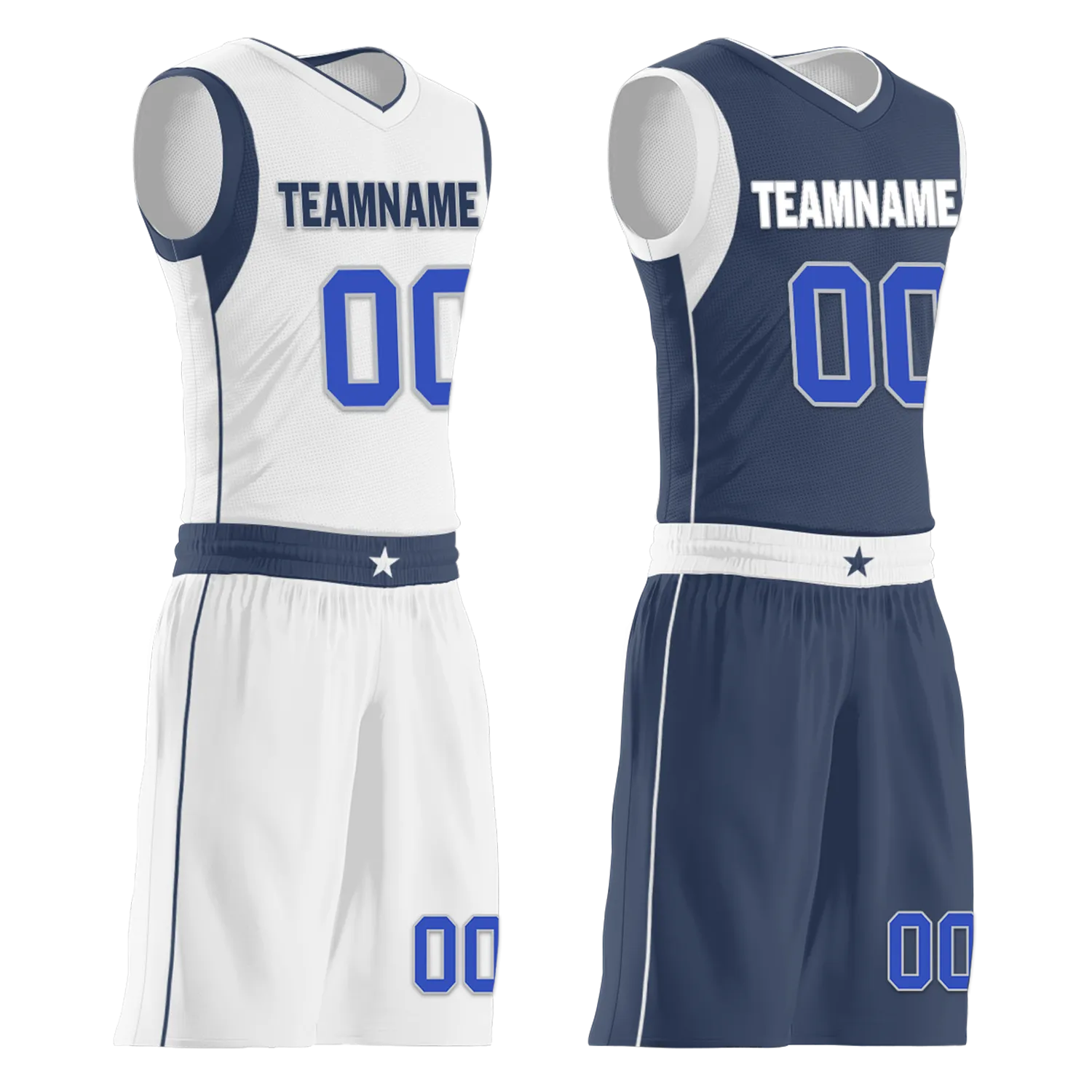 Corporate Gifts,Custom White Blue Classic Style Reversible Basketball Uniform Personalized BBJR-D017054