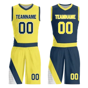 Corporate Gifts,Custom Yellow Blue Classic Style Reversible Basketball Uniform Personalized BBJR-D017060
