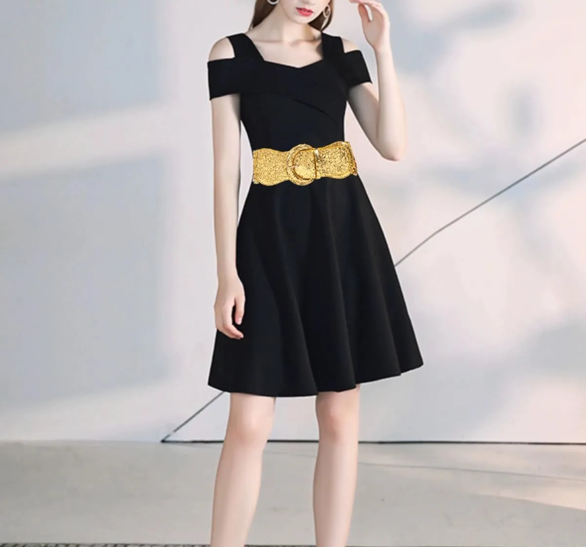 COTIM COYIN Womens Sequin Wide Buckle Stretchy Belt, Sparkly Glitter Vintage Elastic Belts for Dress Stretchy Waistband