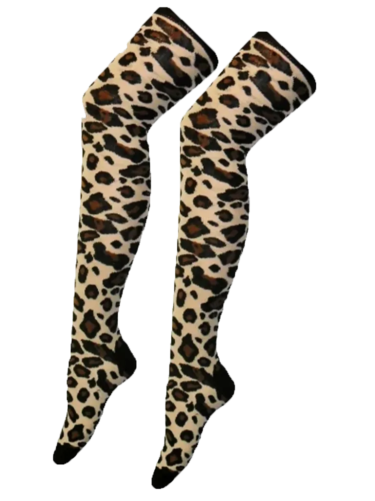 Crazy Chick Leopard Print OTK Socks