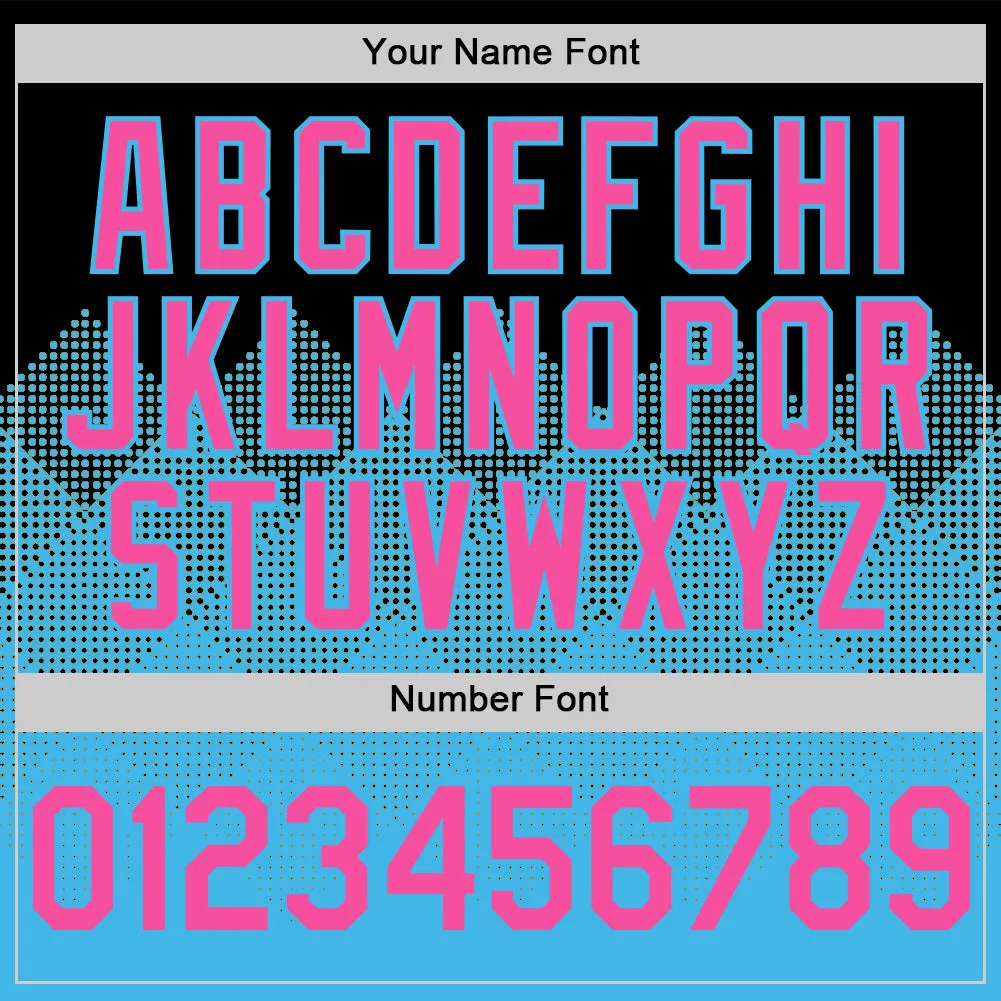Custom Black Pink-Sky Blue 3D Pattern Design Gradient Square Shapes Authentic Baseball Jersey