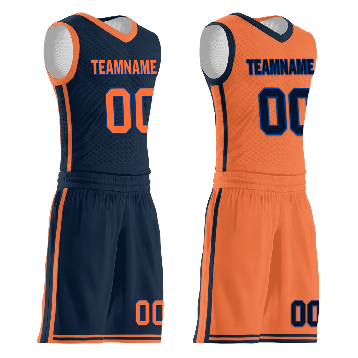 Custom Blue Orange Classic Style Reversible Basketball Uniform Personalized COOLMAX BBJR-D017015