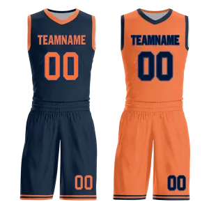 Custom Blue Orange Classic Style Reversible Basketball Uniform Personalized COOLMAX BBJR-D017015