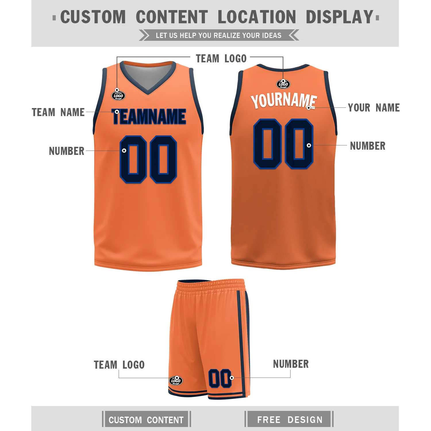 Custom Blue Orange Classic Style Reversible Basketball Uniform Personalized COOLMAX BBJR-D017015
