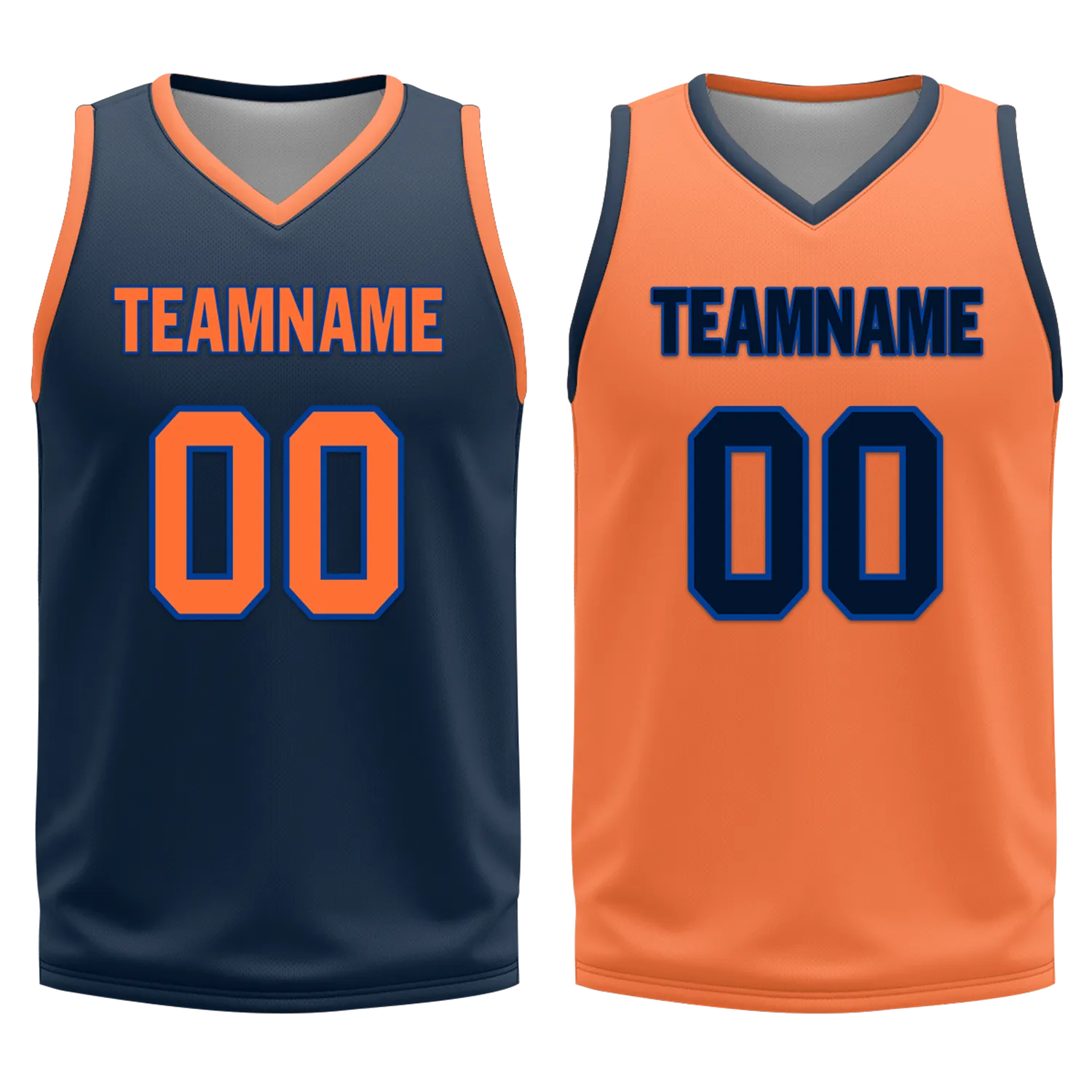 Custom Blue Orange Classic Style Reversible Basketball Uniform Personalized COOLMAX BBJR-D017015