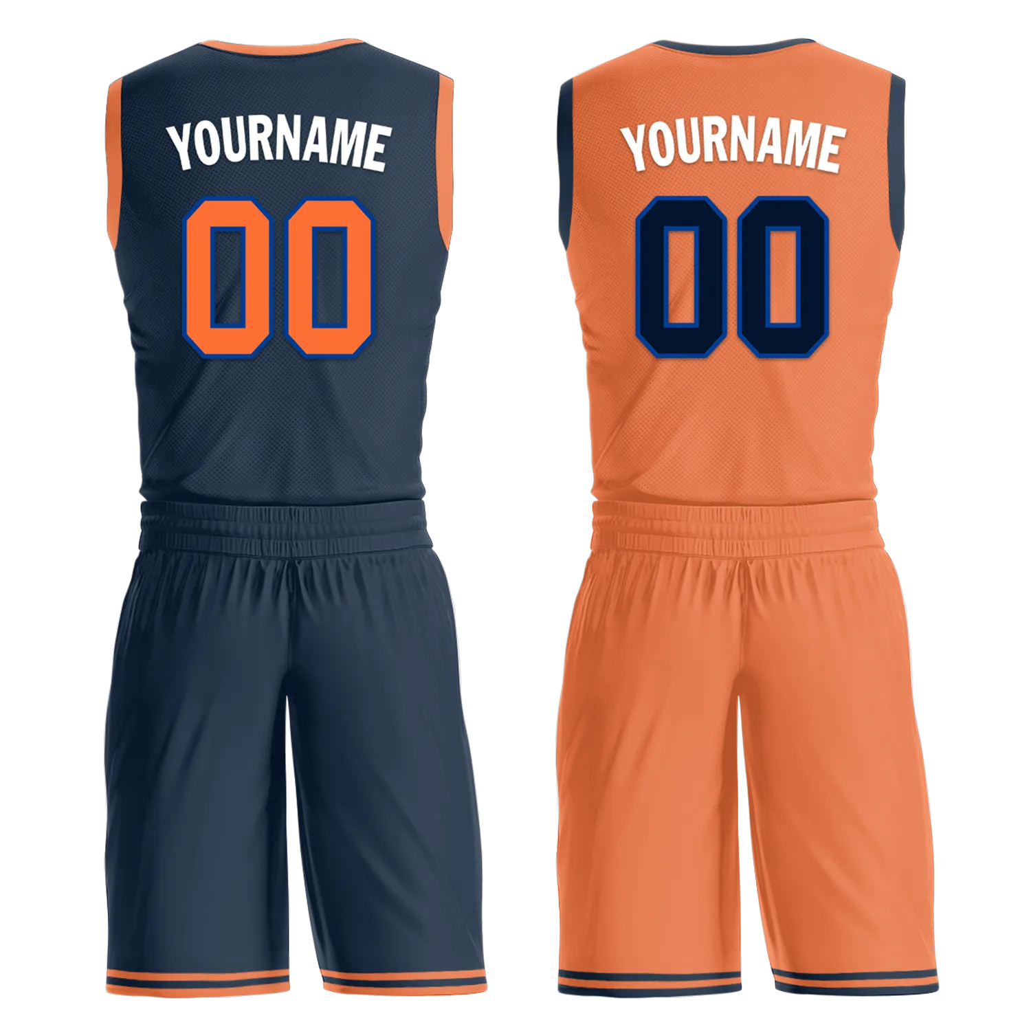 Custom Blue Orange Classic Style Reversible Basketball Uniform Personalized COOLMAX BBJR-D017015