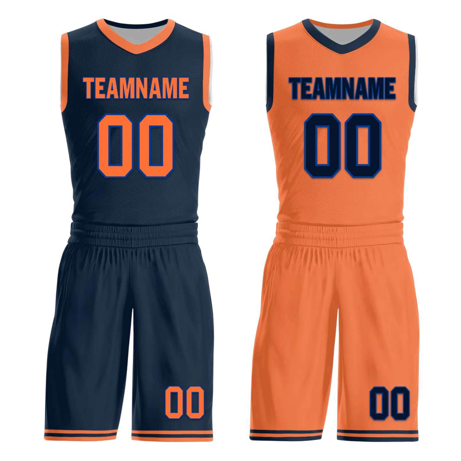 Custom Blue Orange Classic Style Reversible Basketball Uniform Personalized COOLMAX BBJR-D017015