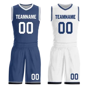 Custom Blue White Classic Style Reversible Basketball Uniform Personalized BBJR-D017053