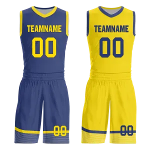 Custom Blue Yellow Classic Style Reversible Basketball Uniform Personalized BBJR-D017003