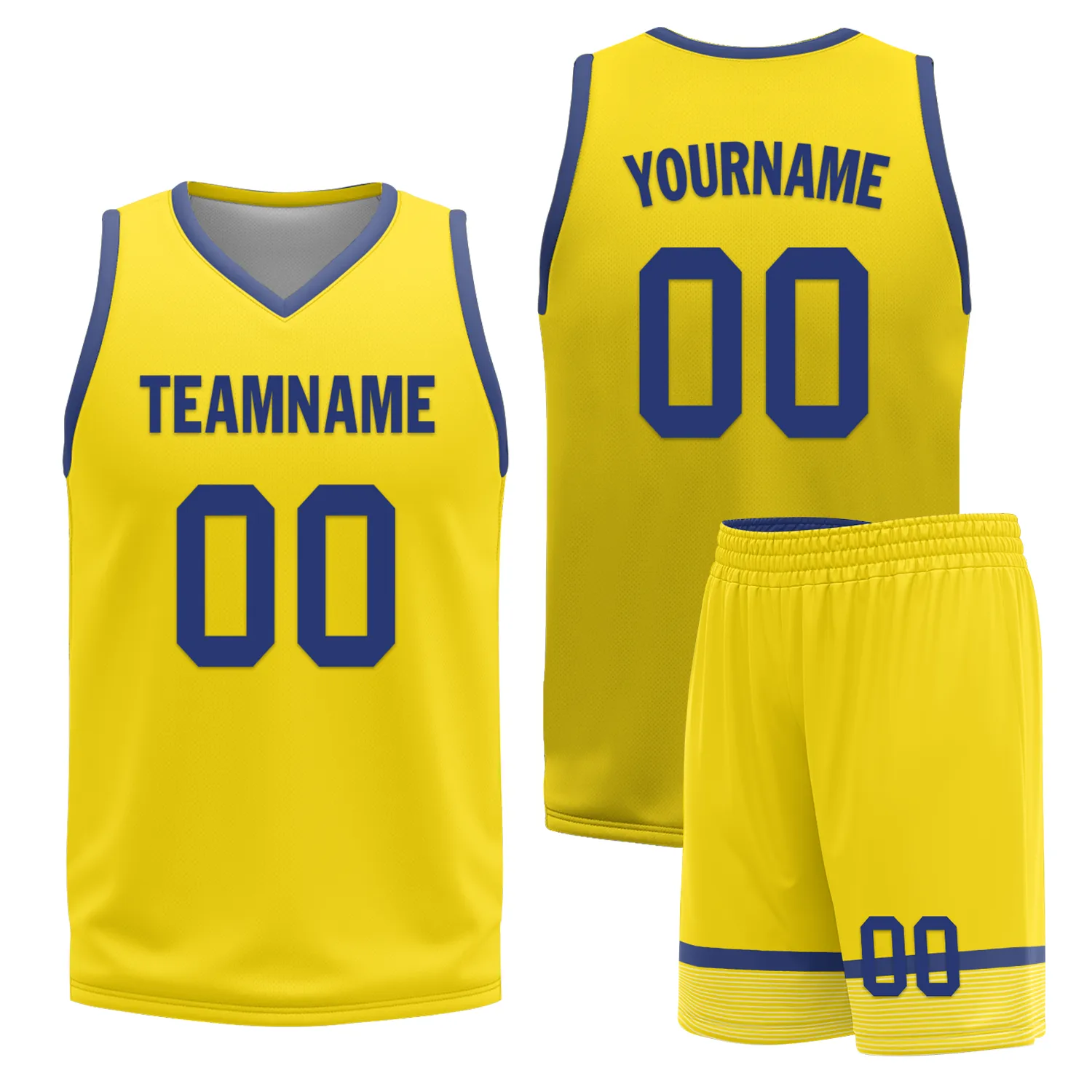 Custom Blue Yellow Classic Style Reversible Basketball Uniform Personalized BBJR-D017003