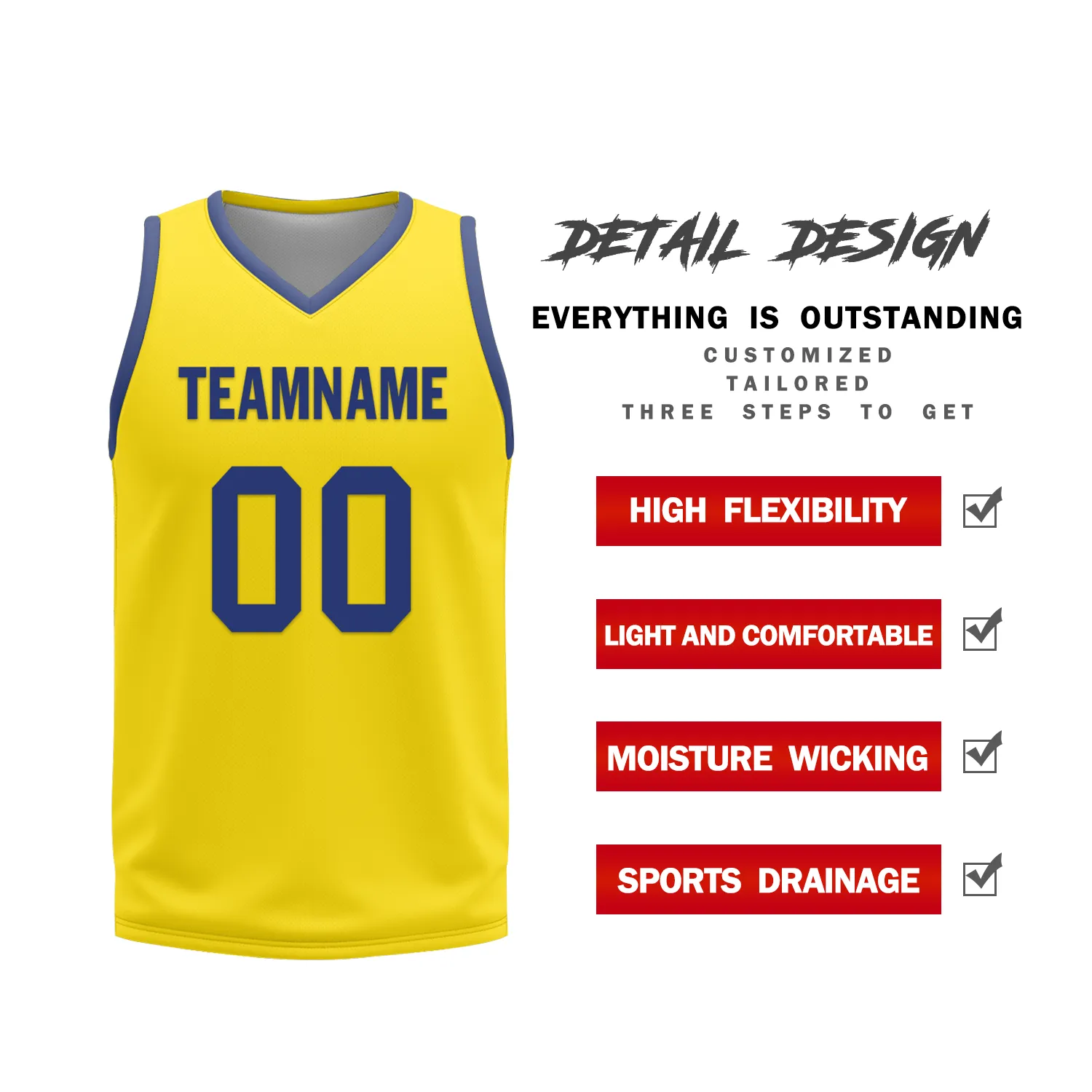 Custom Blue Yellow Classic Style Reversible Basketball Uniform Personalized BBJR-D017003