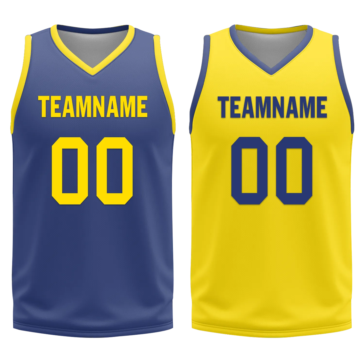 Custom Blue Yellow Classic Style Reversible Basketball Uniform Personalized BBJR-D017003