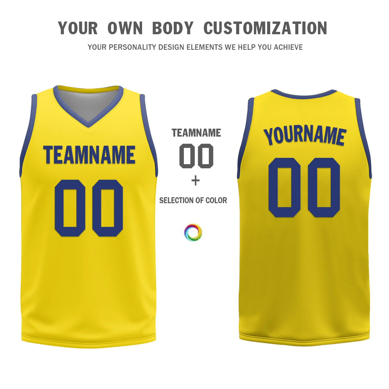 Custom Blue Yellow Classic Style Reversible Basketball Uniform Personalized BBJR-D017003