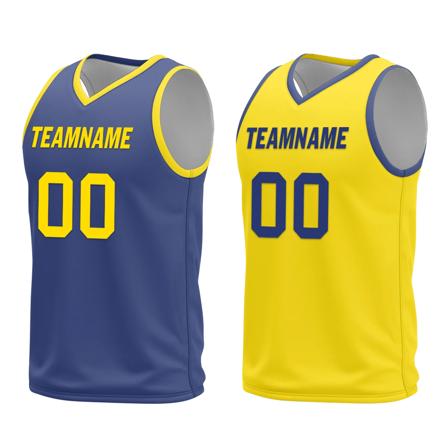 Custom Blue Yellow Classic Style Reversible Basketball Uniform Personalized BBJR-D017003
