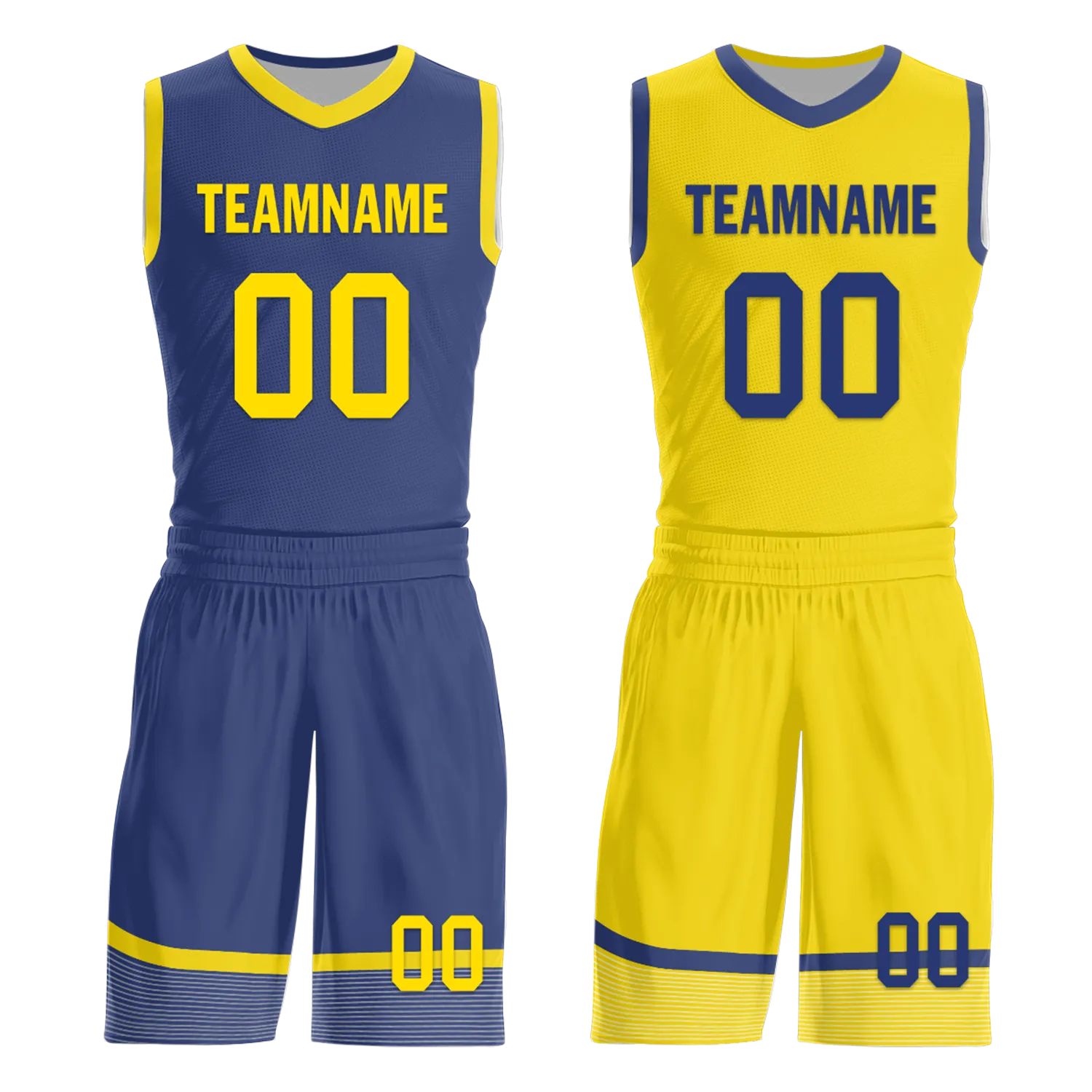 Custom Blue Yellow Classic Style Reversible Basketball Uniform Personalized BBJR-D017003