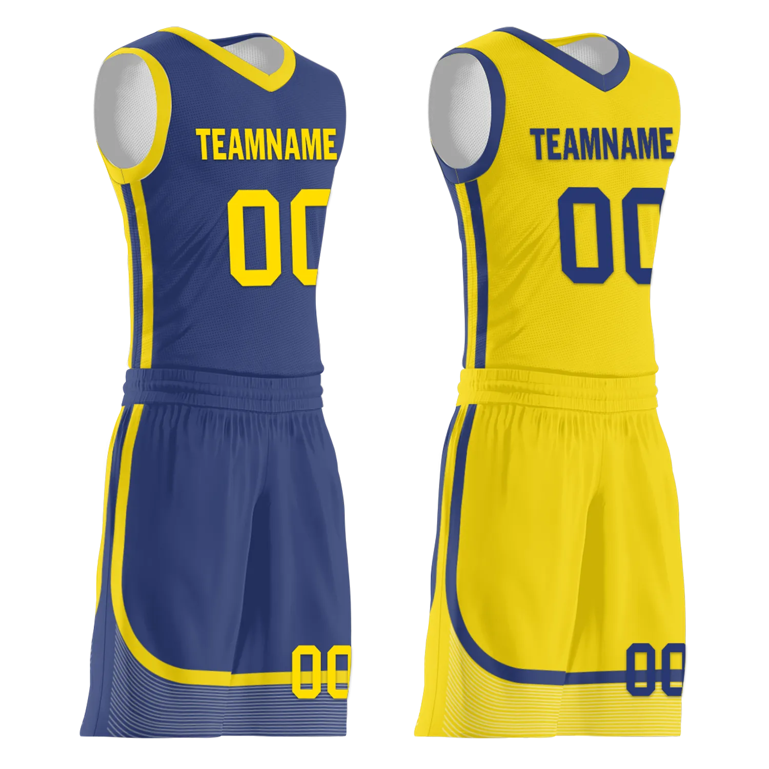 Custom Blue Yellow Classic Style Reversible Basketball Uniform Personalized BBJR-D017003