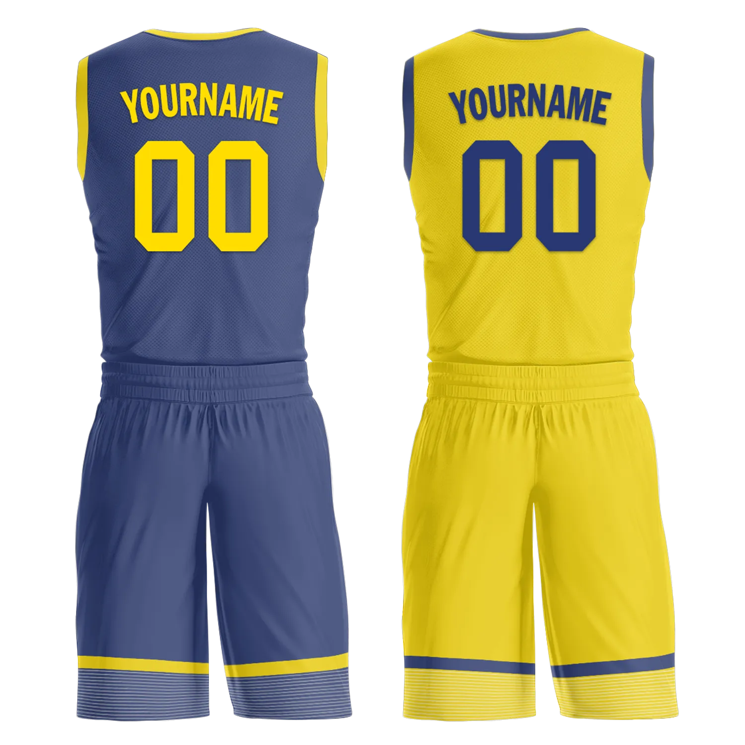 Custom Blue Yellow Classic Style Reversible Basketball Uniform Personalized BBJR-D017003
