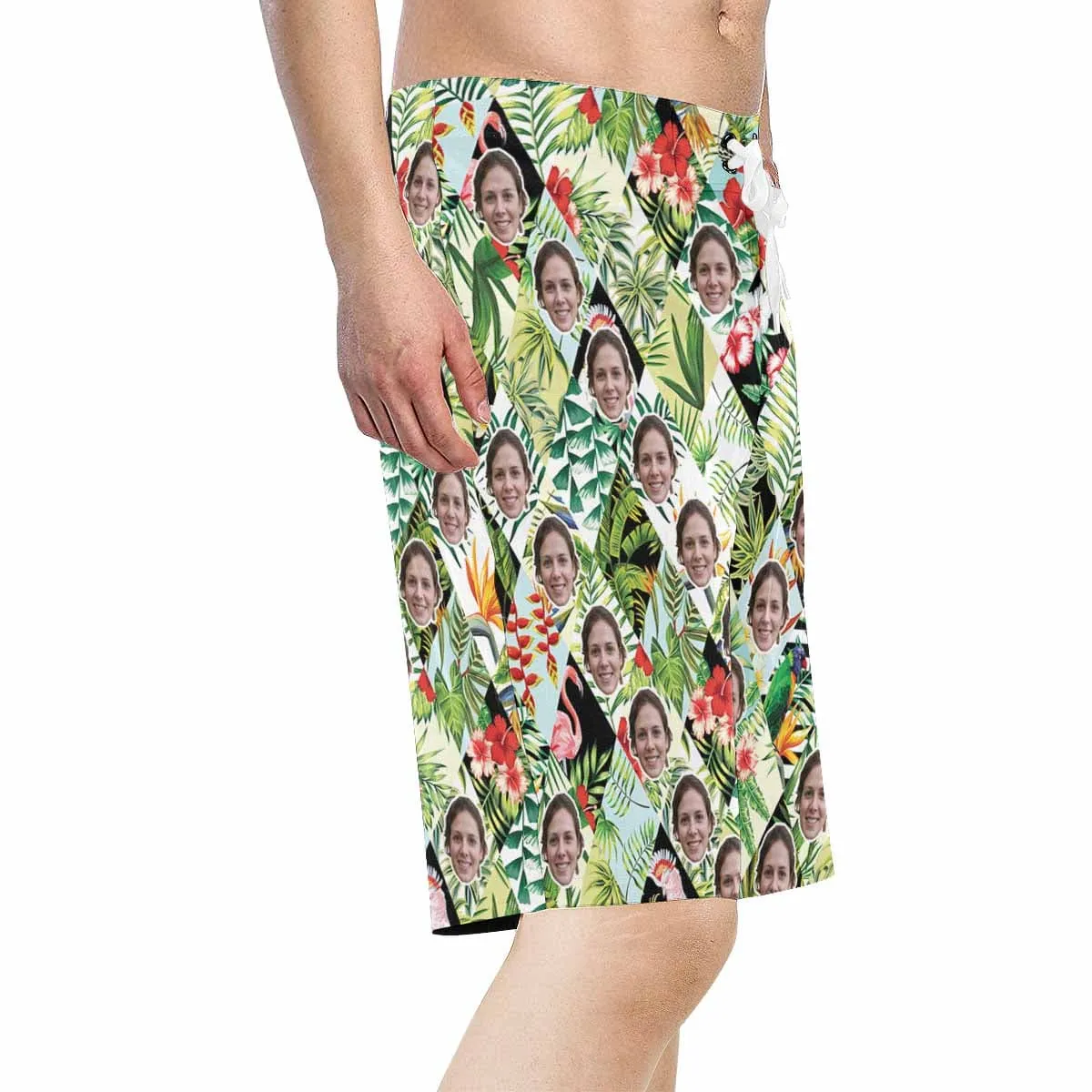 Custom Face Beautiful Flower Personalized Photo Men's Beach Shorts Drawstring Shorts