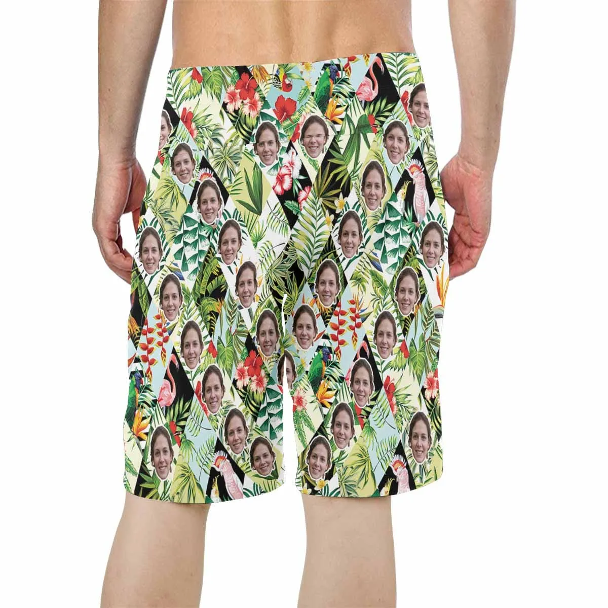 Custom Face Beautiful Flower Personalized Photo Men's Beach Shorts Drawstring Shorts