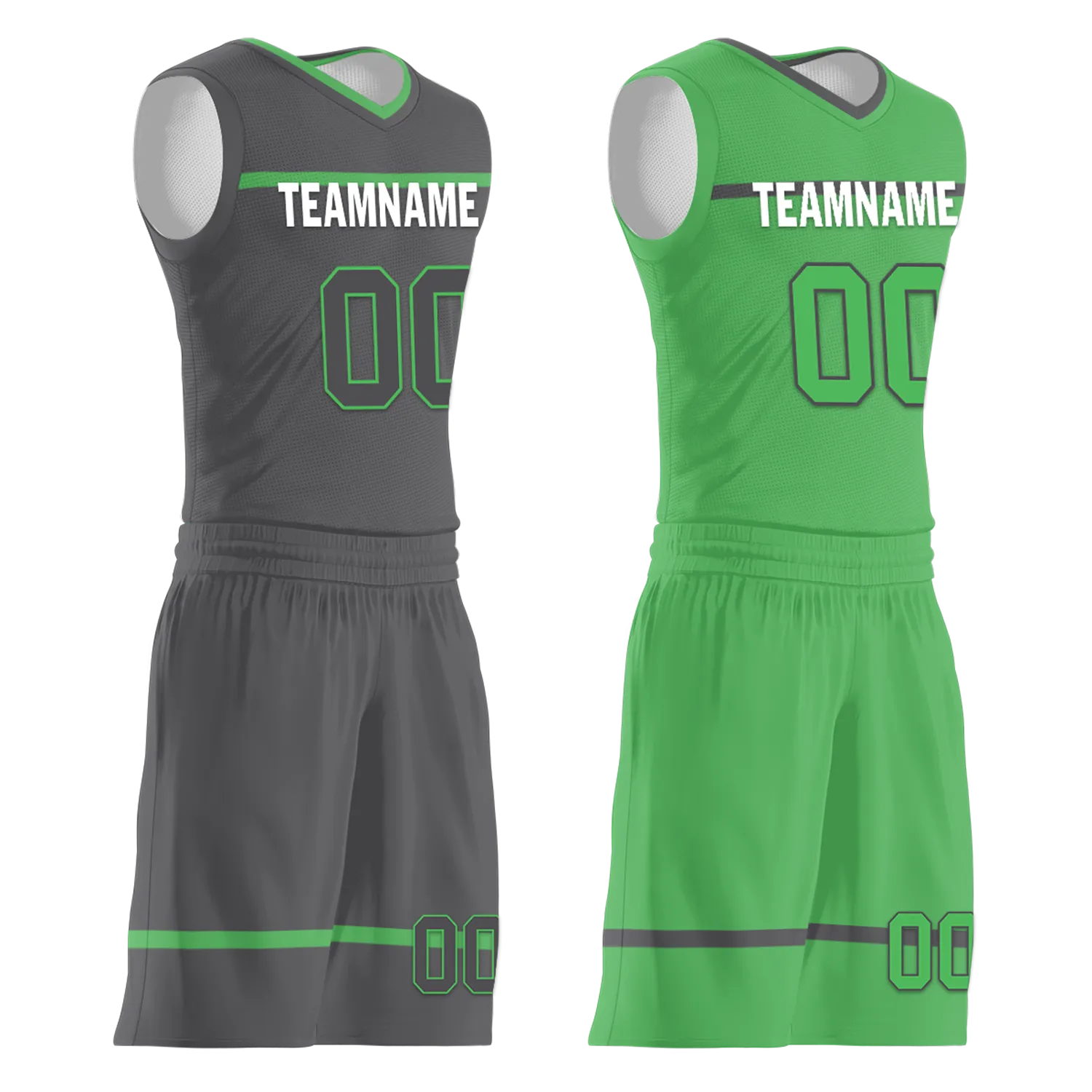 Custom Gray Green Classic Style Reversible Basketball Uniform Personalized Ordinary BBJR-D017046