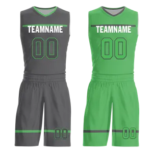 Custom Gray Green Classic Style Reversible Basketball Uniform Personalized Ordinary BBJR-D017046