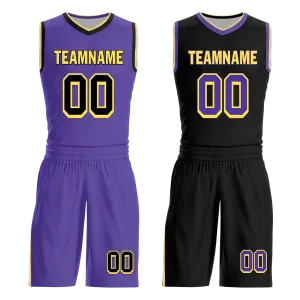 Custom Purple Black Classic Style Reversible Basketball Uniform Personalized BBJR-D017033