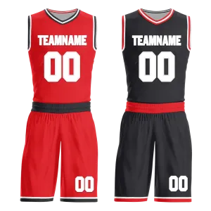 Custom Red Black Classic Style Reversible Basketball Uniform Personalized COOLMAX BBJR-D017025