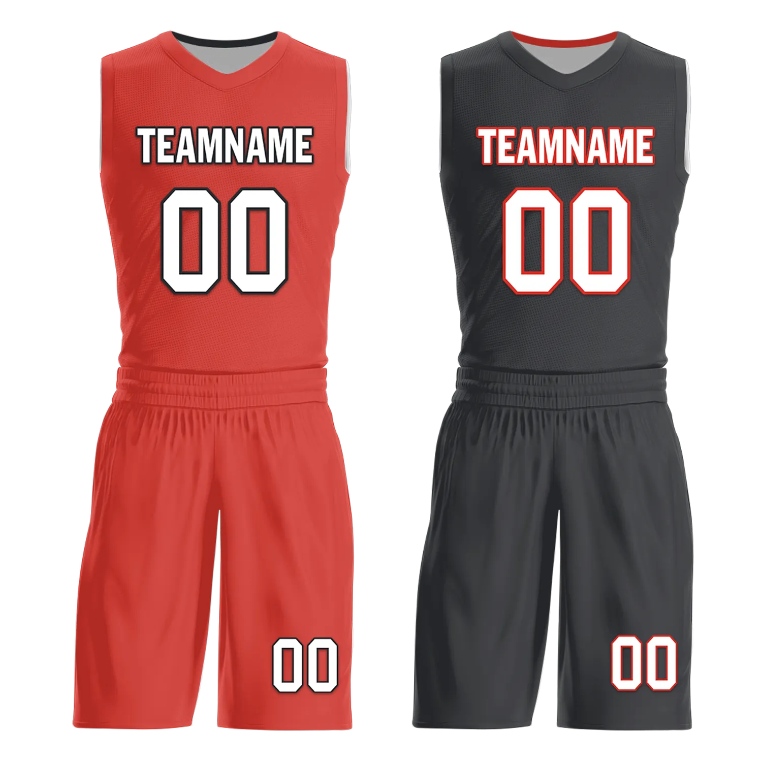 Custom Red Black Classic Style Reversible Basketball Uniform Personalized COOLMAX BBJR-D017038
