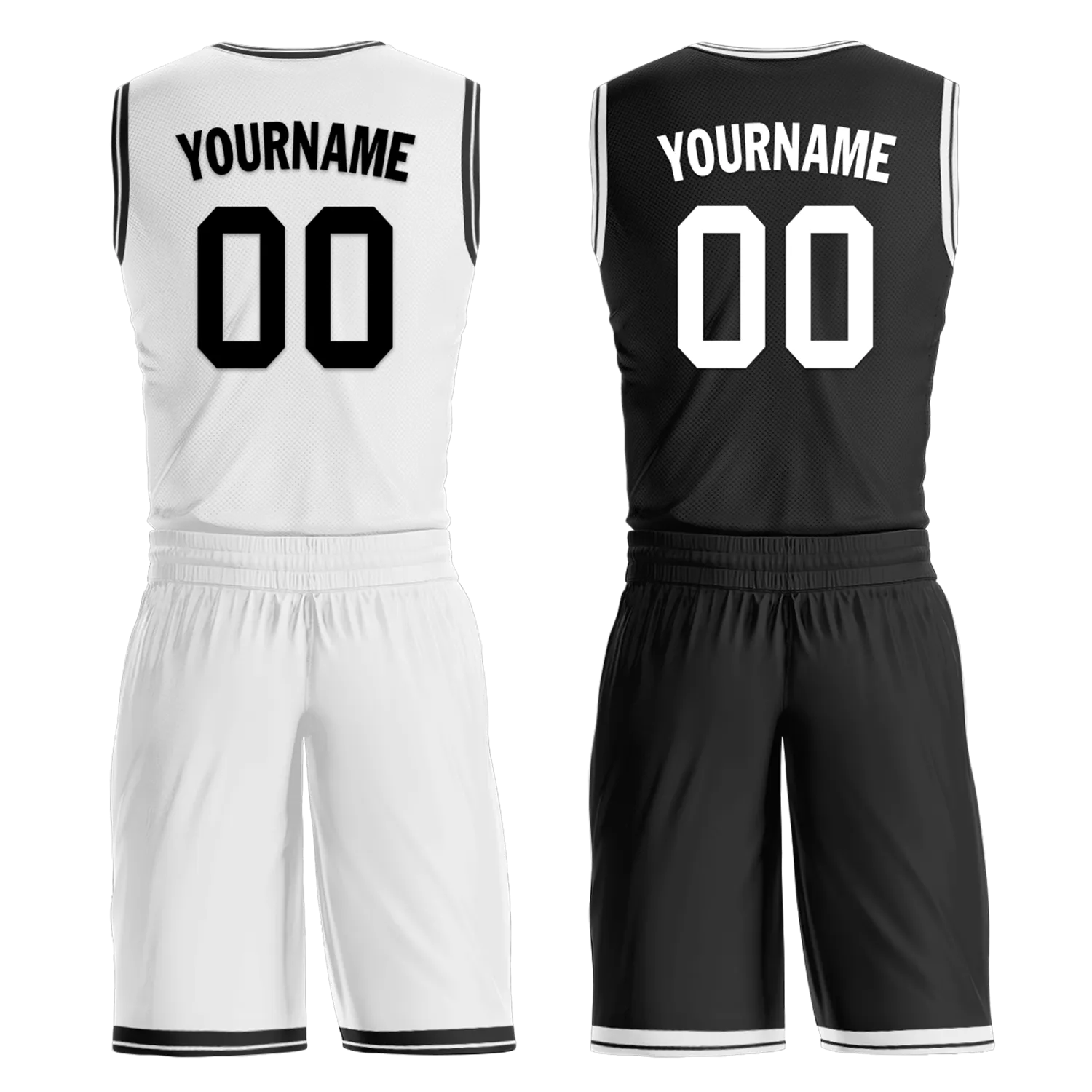 Custom White Black Classic Style Reversible Basketball Uniform Personalized COOLMAX BBJR-D017008