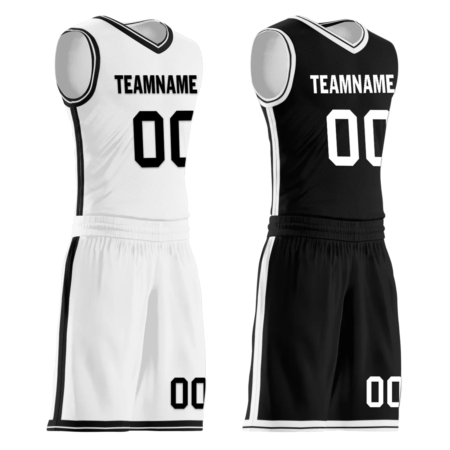 Custom White Black Classic Style Reversible Basketball Uniform Personalized COOLMAX BBJR-D017008