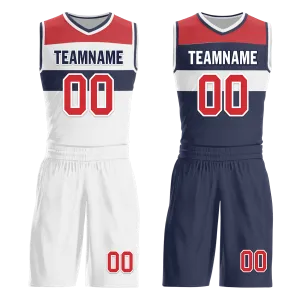 Custom White Blue Classic Style Reversible Basketball Uniform Personalized COOLMAX BBJR-D017023