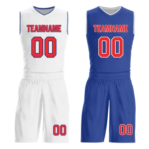 Custom White Blue Classic Style Reversible Basketball Uniform Personalized Ordinary BBJR-D017020