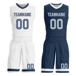 Custom White Blue Classic Style Reversible Basketball Uniform Personalized Ordinary BBJR-D017043