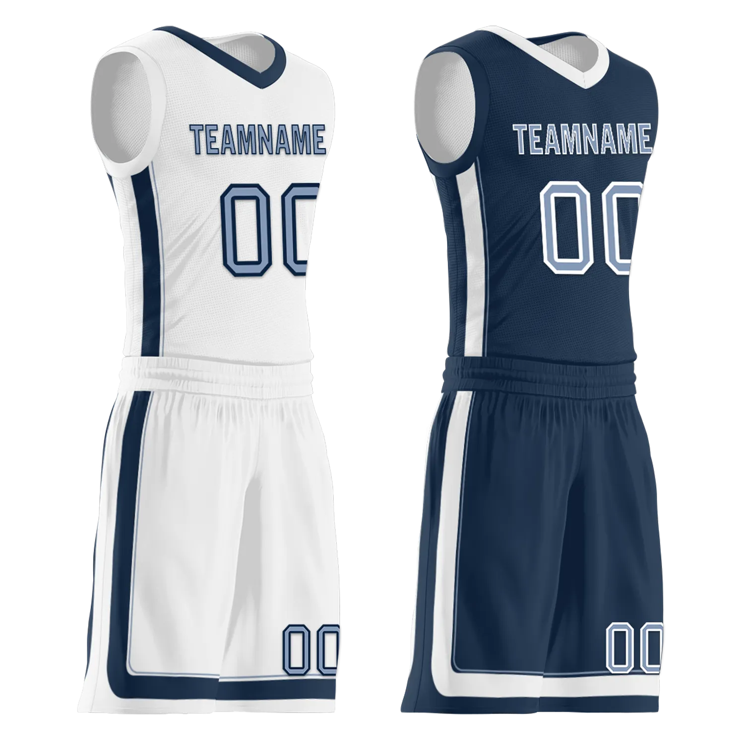 Custom White Blue Classic Style Reversible Basketball Uniform Personalized Ordinary BBJR-D017043