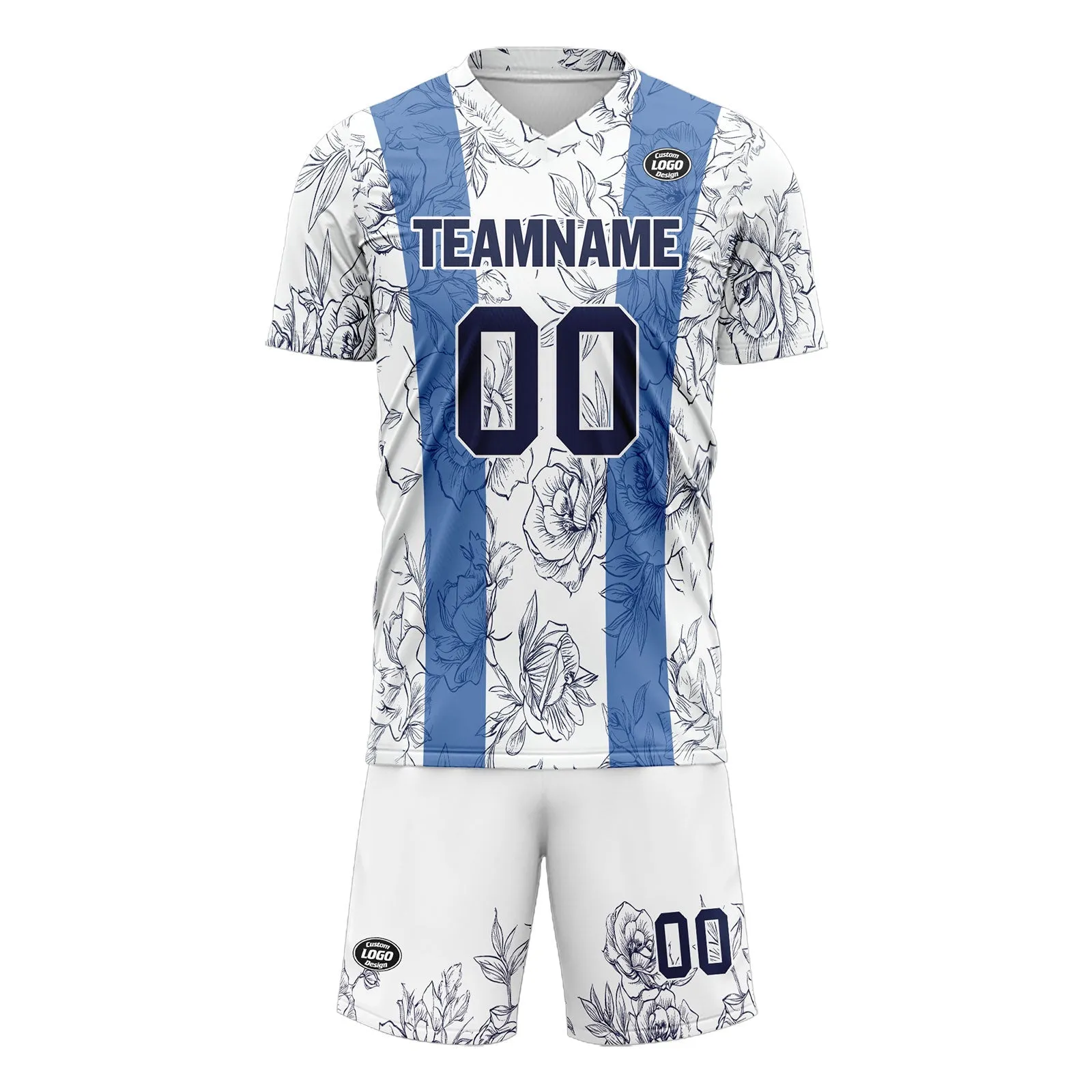 Custom White Blue Soccer Sets Jersey Personalized SCJ101-D28007