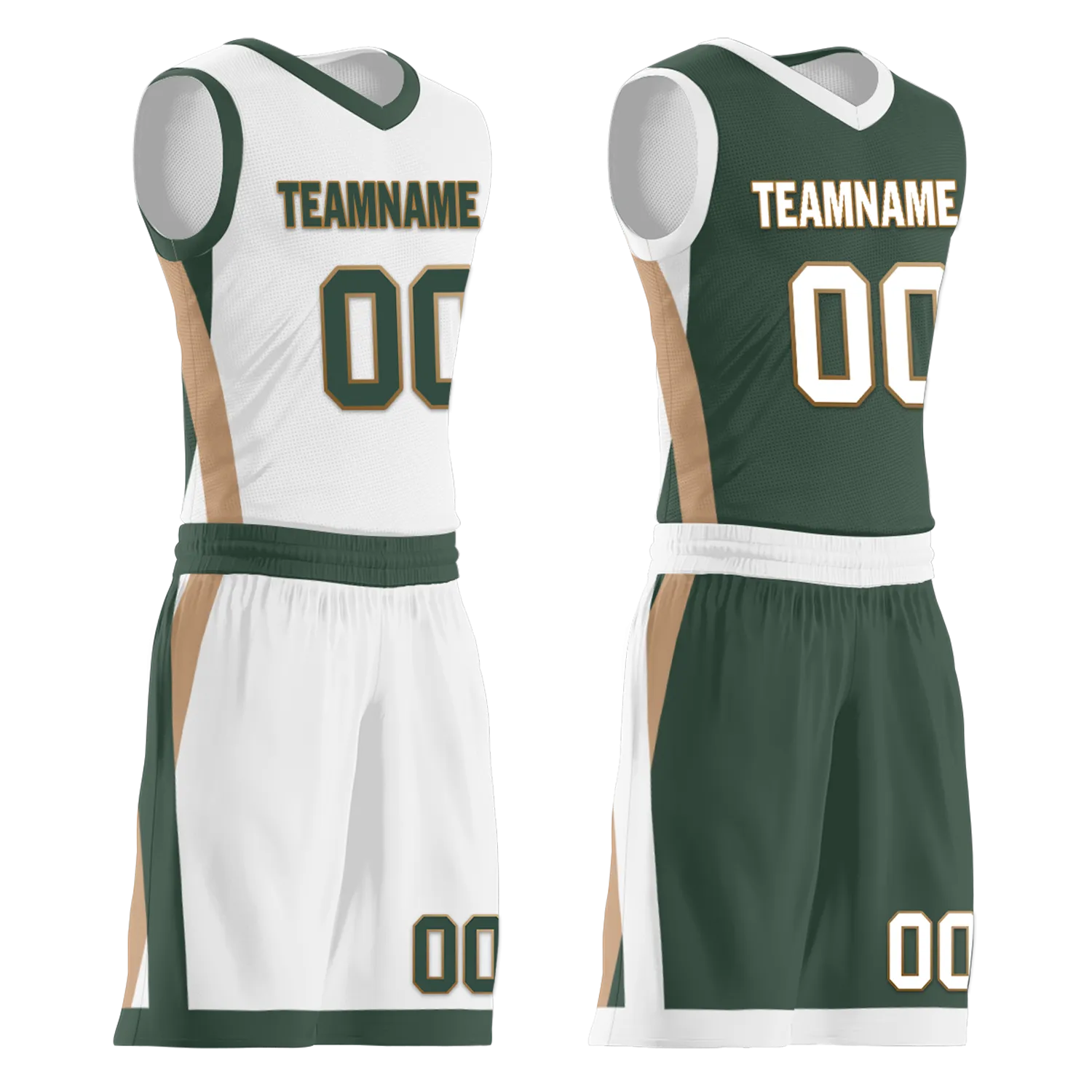 Custom White Green Classic Style Reversible Basketball Uniform Personalized BBJR-D017002