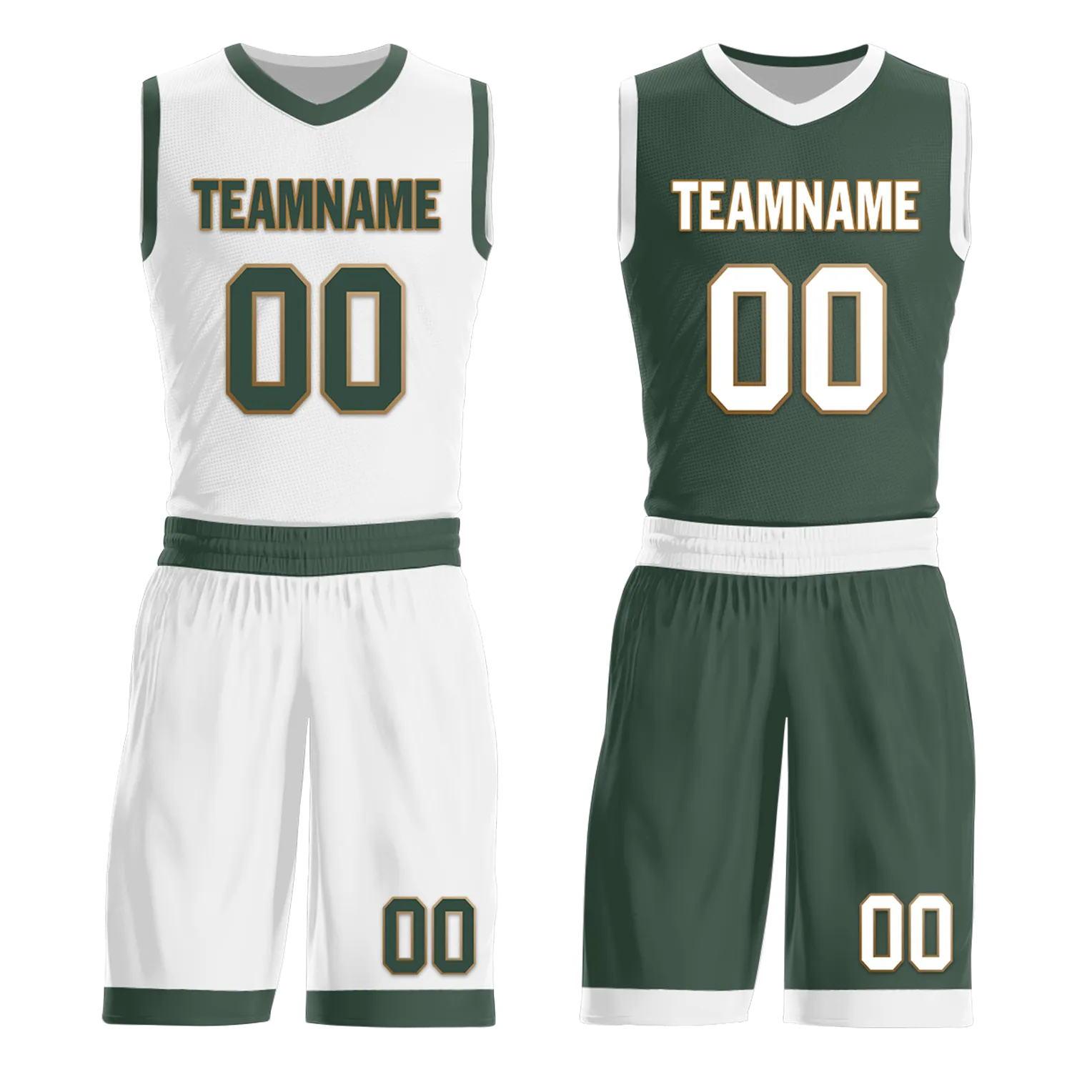 Custom White Green Classic Style Reversible Basketball Uniform Personalized BBJR-D017002