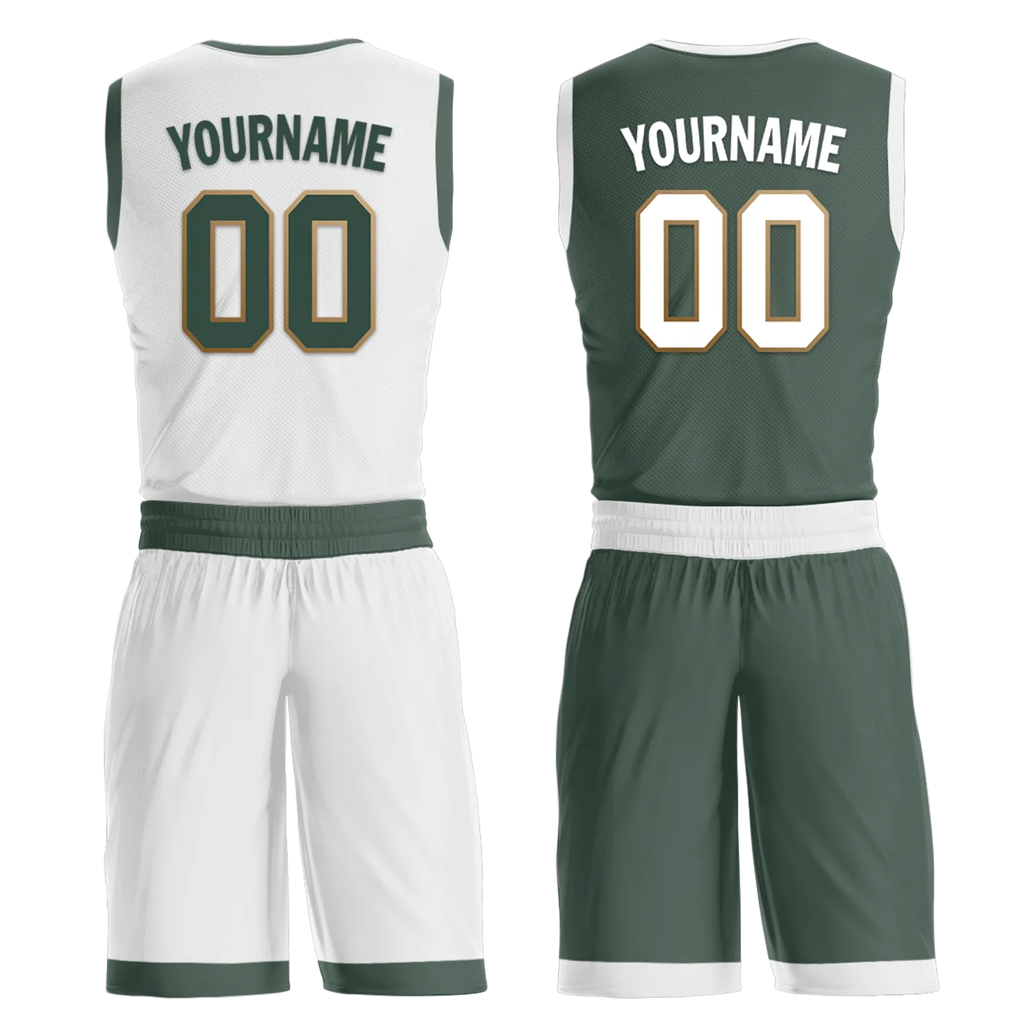 Custom White Green Classic Style Reversible Basketball Uniform Personalized BBJR-D017002