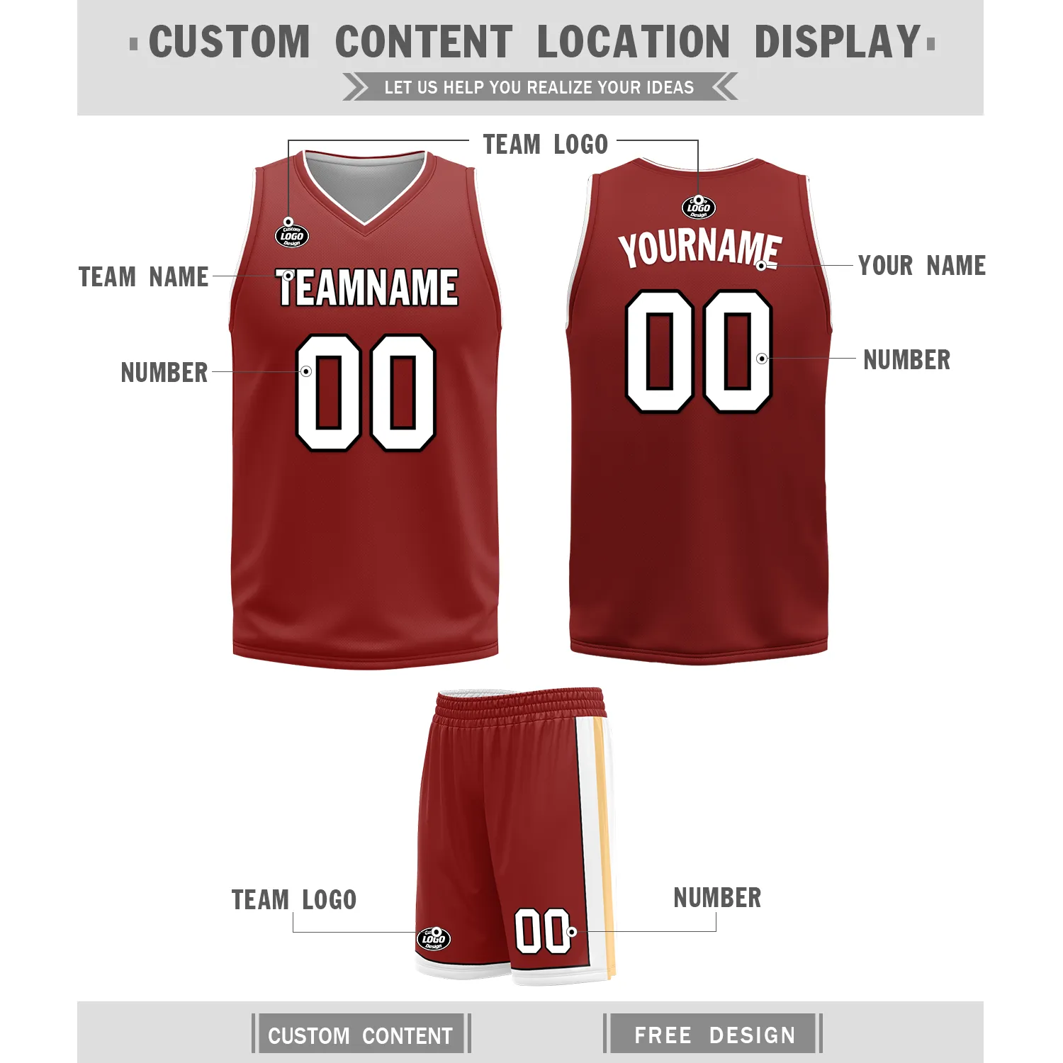 Custom White Red Classic Style Reversible Basketball Uniform Personalized BBJR-D017017